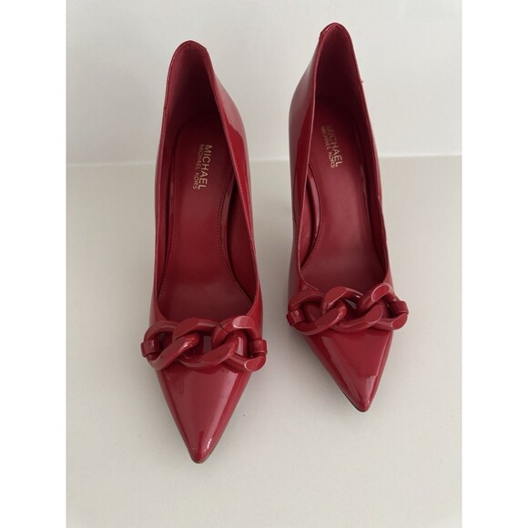 MICHAEL KORS Scarlett Chain Link Leather Pump red Size 6 - Picture 2 of 16